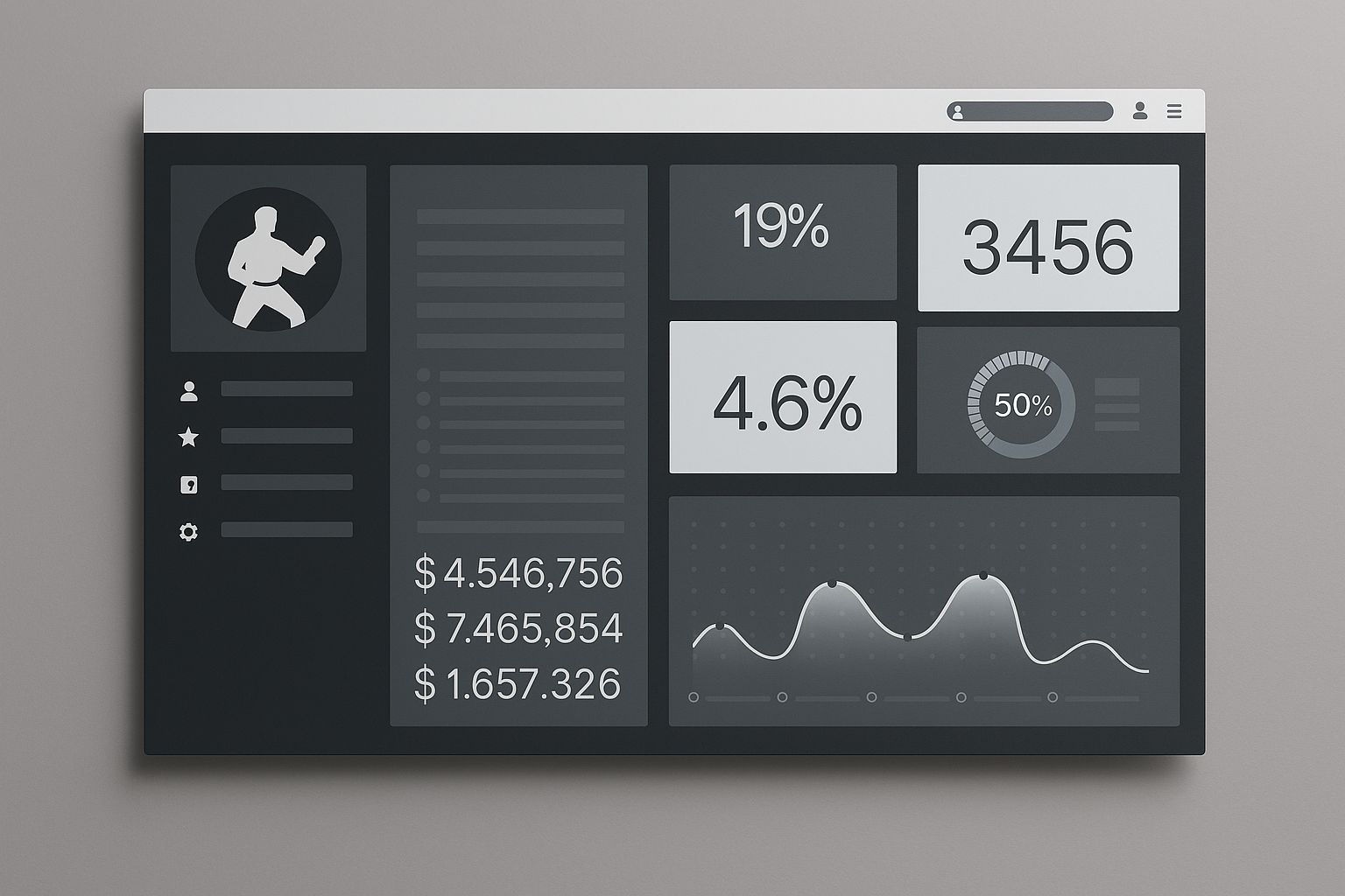Omnia intranet dashboard mockup with martial arts themed icons